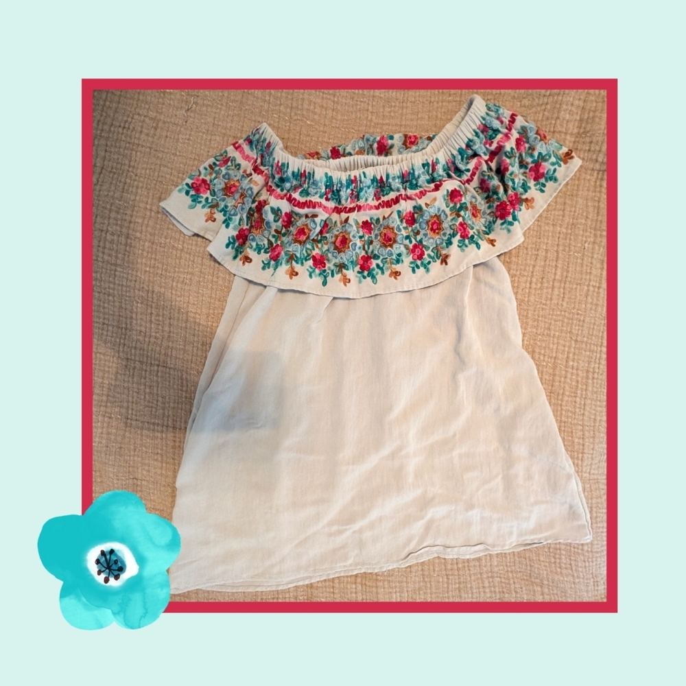 Altar'd State Floral Embroidered Off Shoulder Mini Dress Or Top